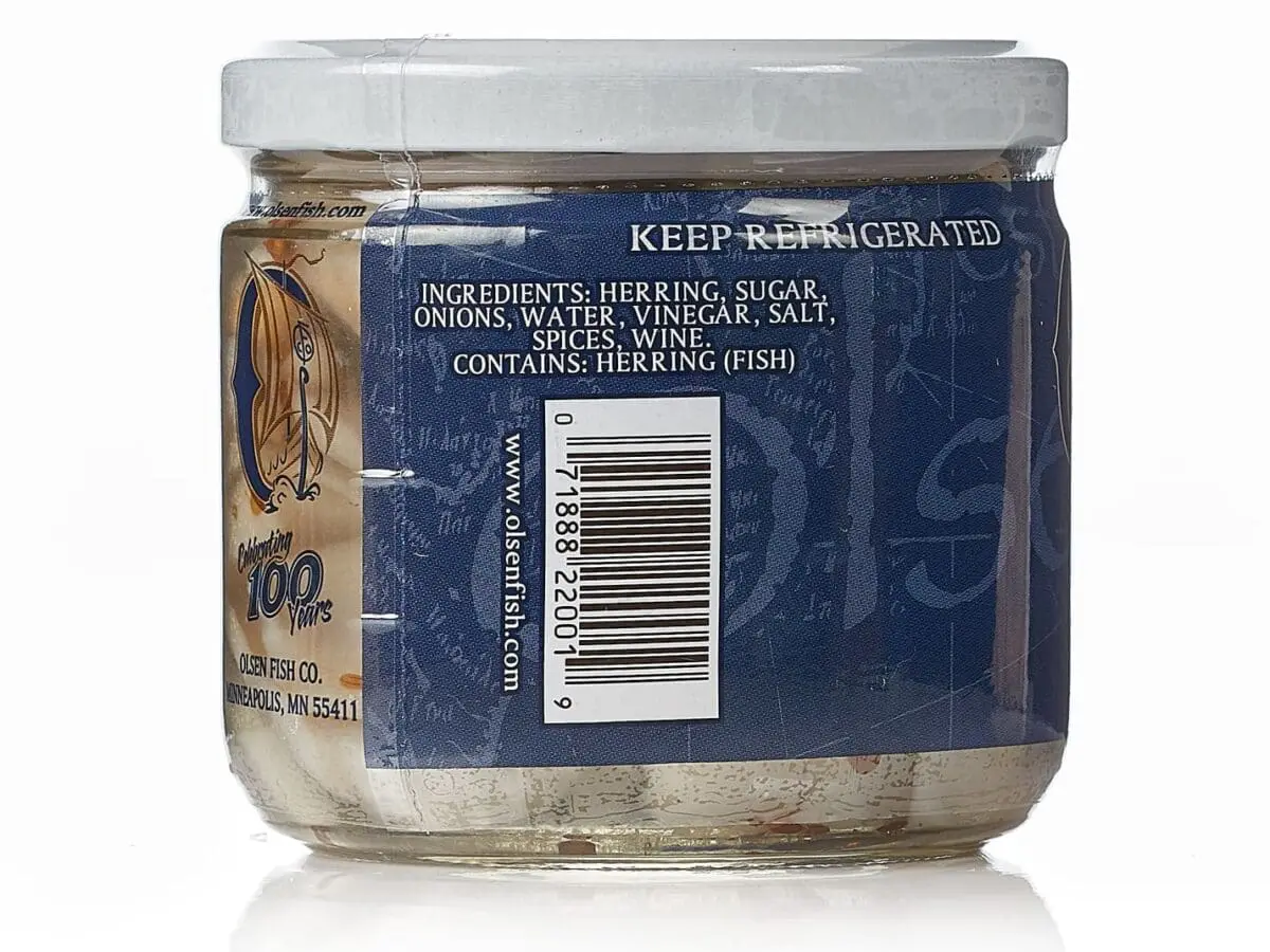 Glass jar of pickled herring