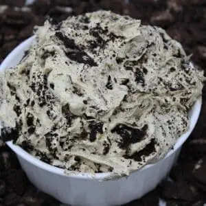 Cookies and cream dip in white ramekin