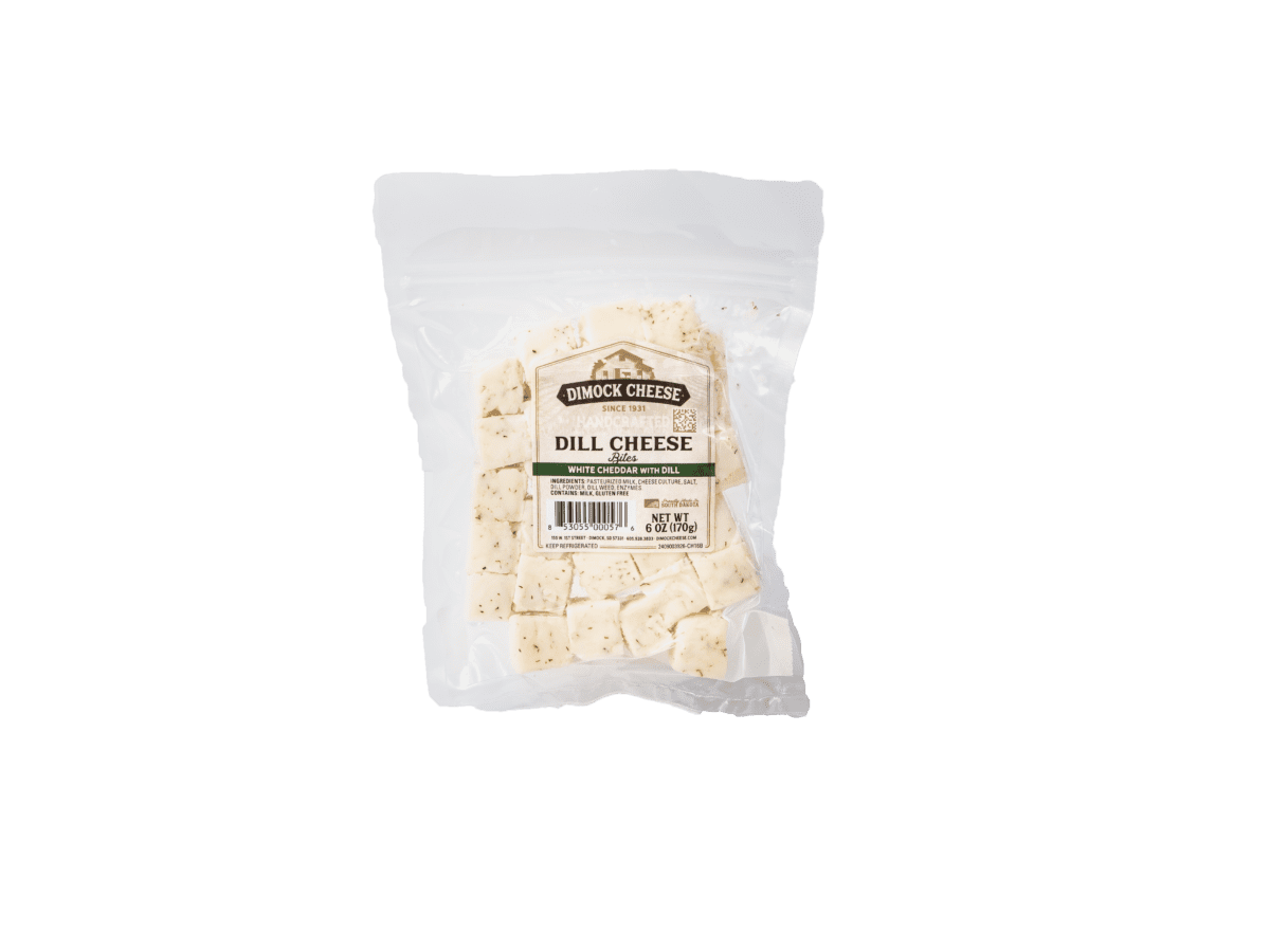 Resealable bag of dill cheese cubes