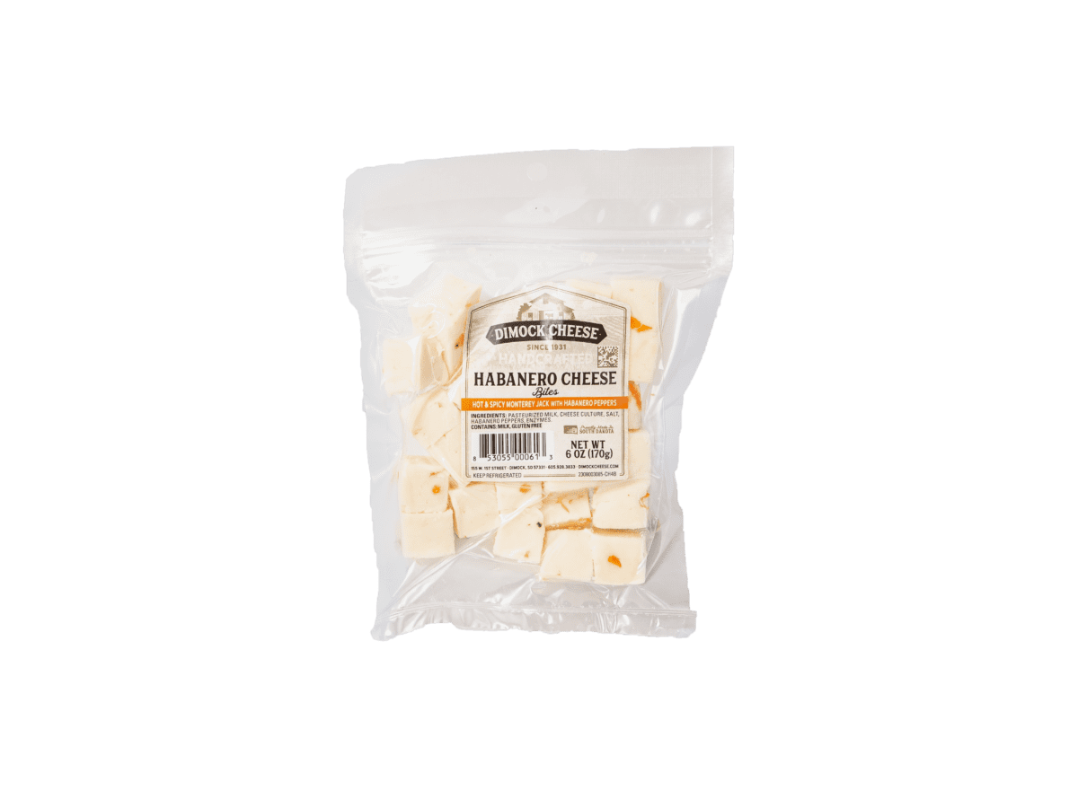 Packaged habanero cheese cubes in bag