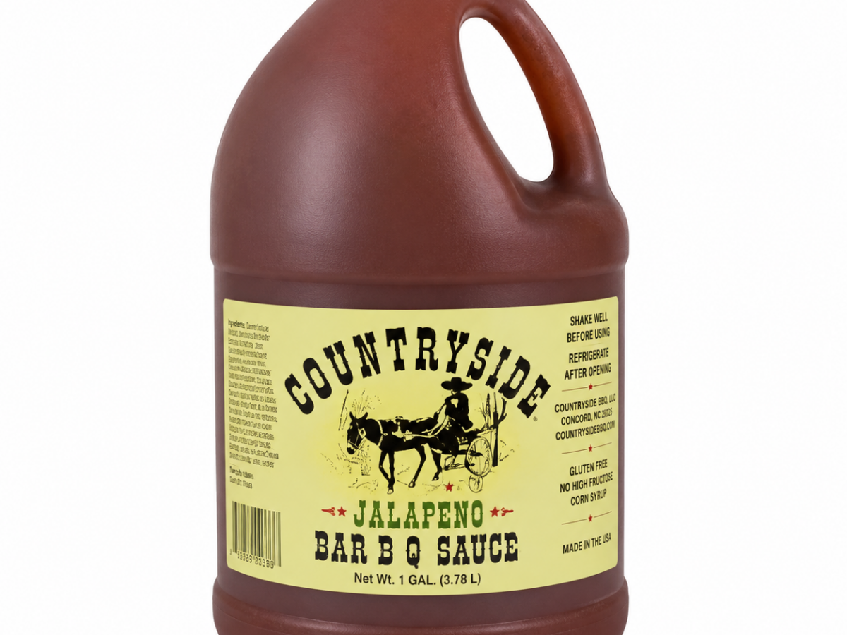 Gallon jug of jalapeno barbecue sauce
