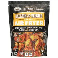 Package of salmon and veggies for air fryer