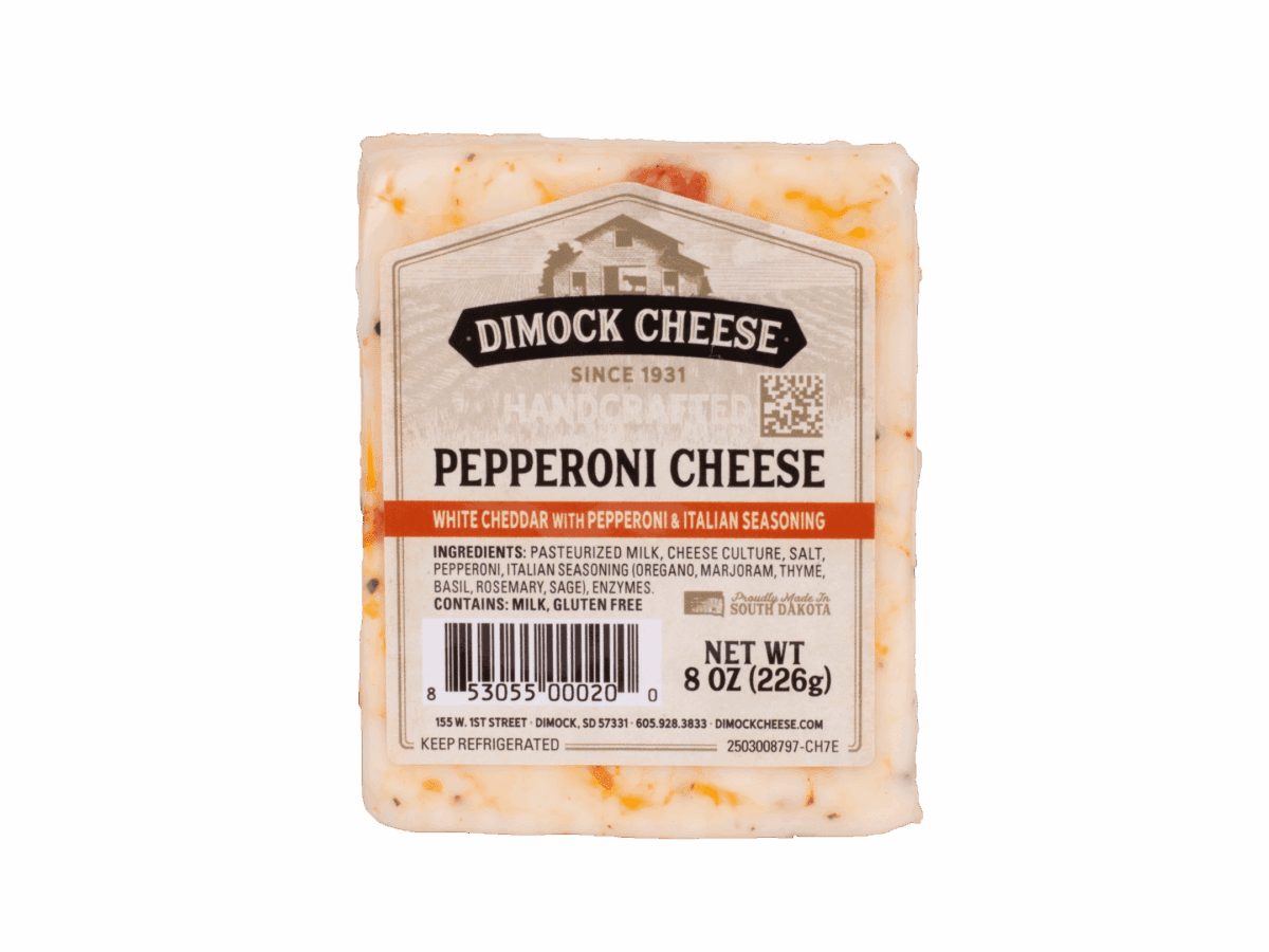 Dimock Pepperoni cheese block with label
