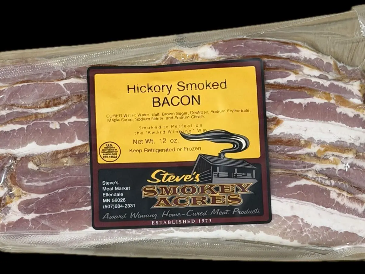 Vacuum-sealed package of hickory-smoked bacon