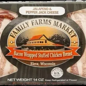 Bacon-wrapped stuffed chicken breast package