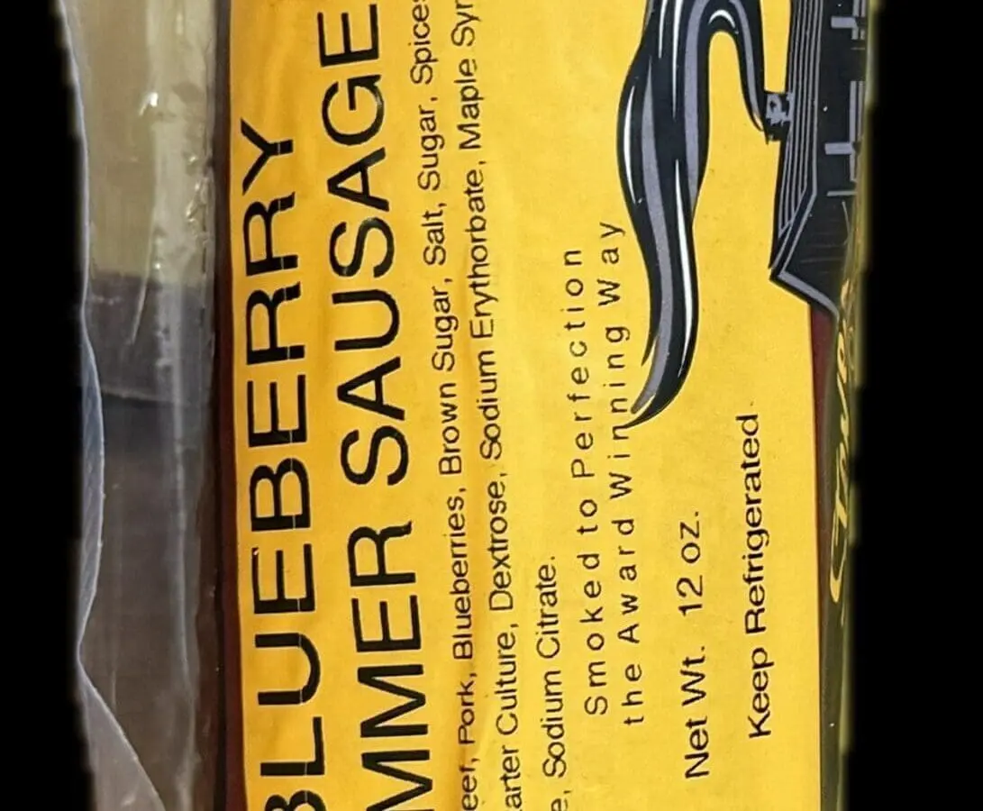 Blueberry summer sausage in sealed packaging