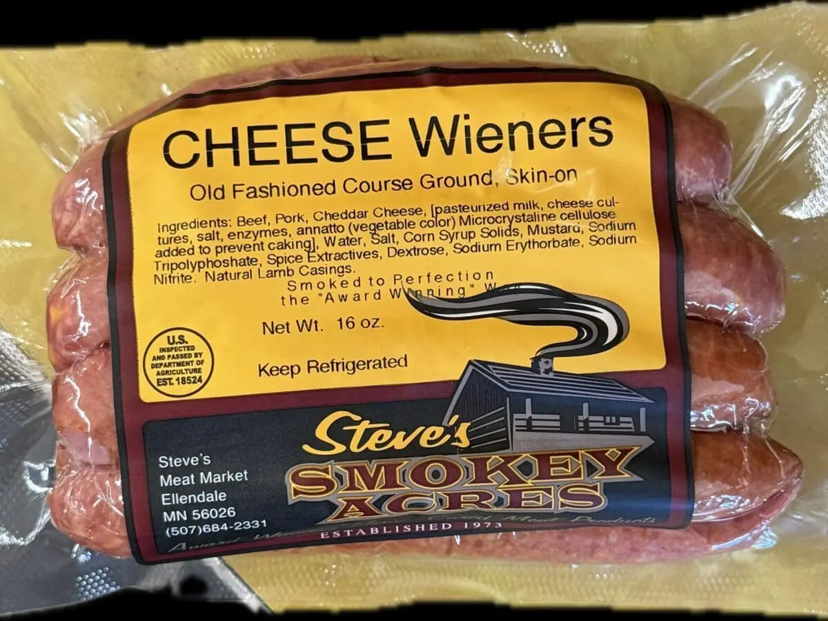Vacuum-sealed pack of cheese wieners