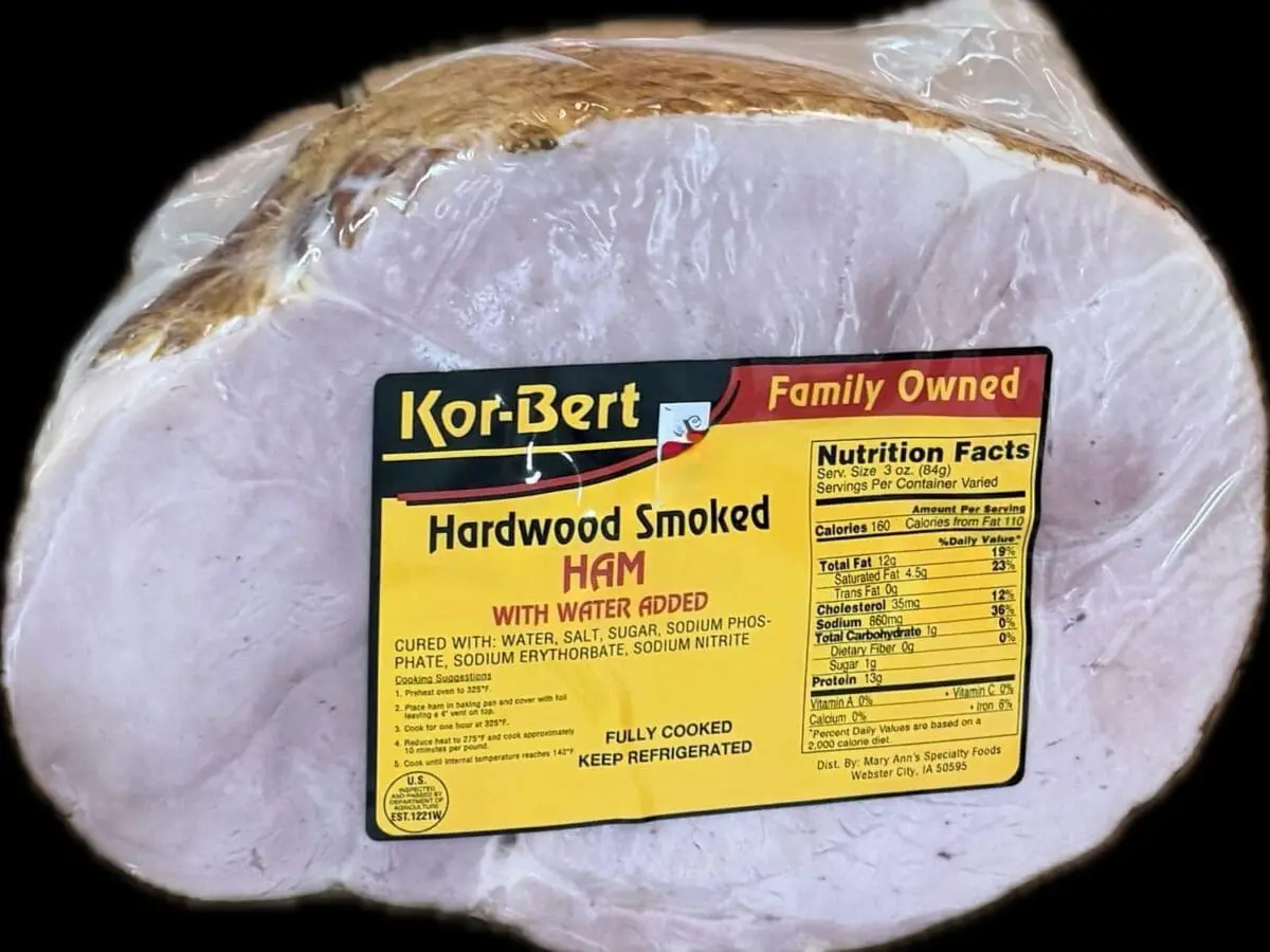 Half hardwood smoked ham with label