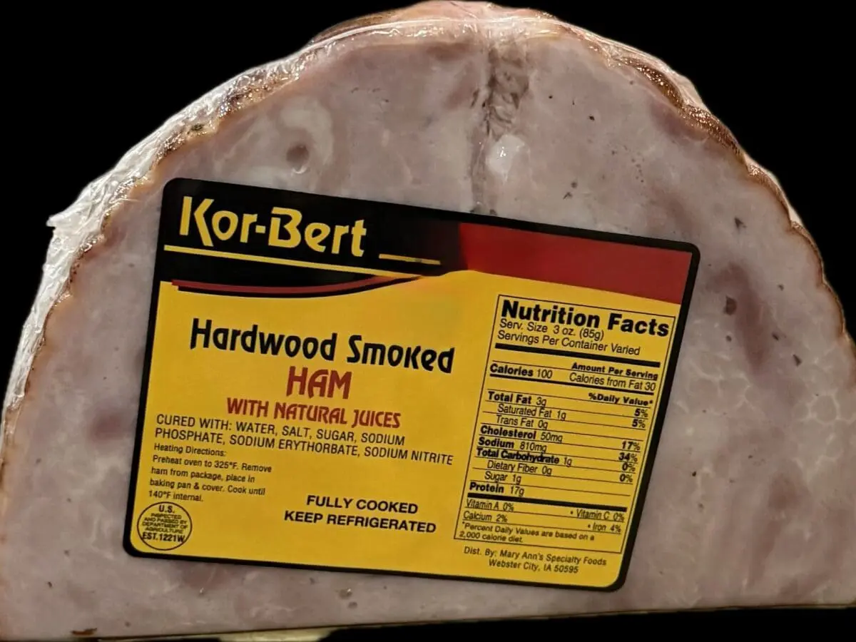 Hardwood smoked ham with yellow label