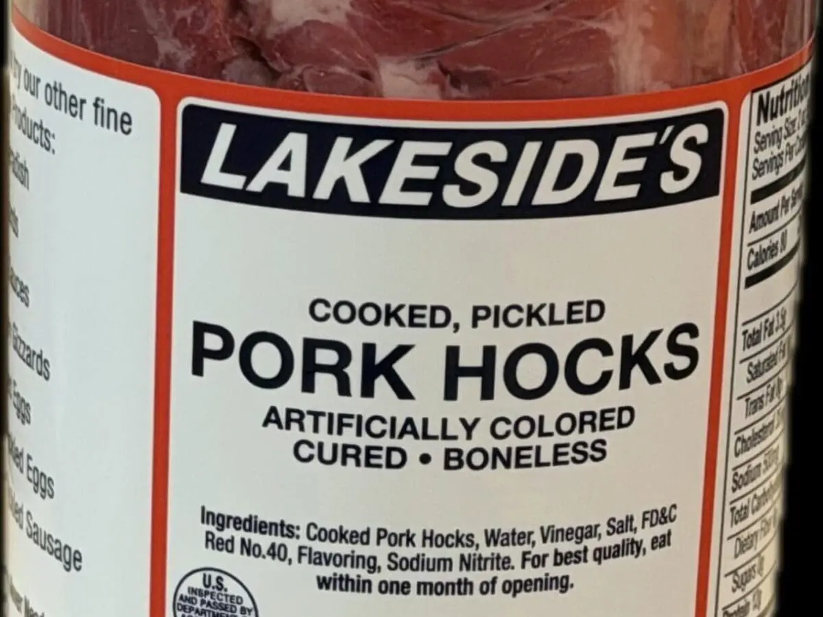 Jar of Lakeside's cooked, pickled pork hocks