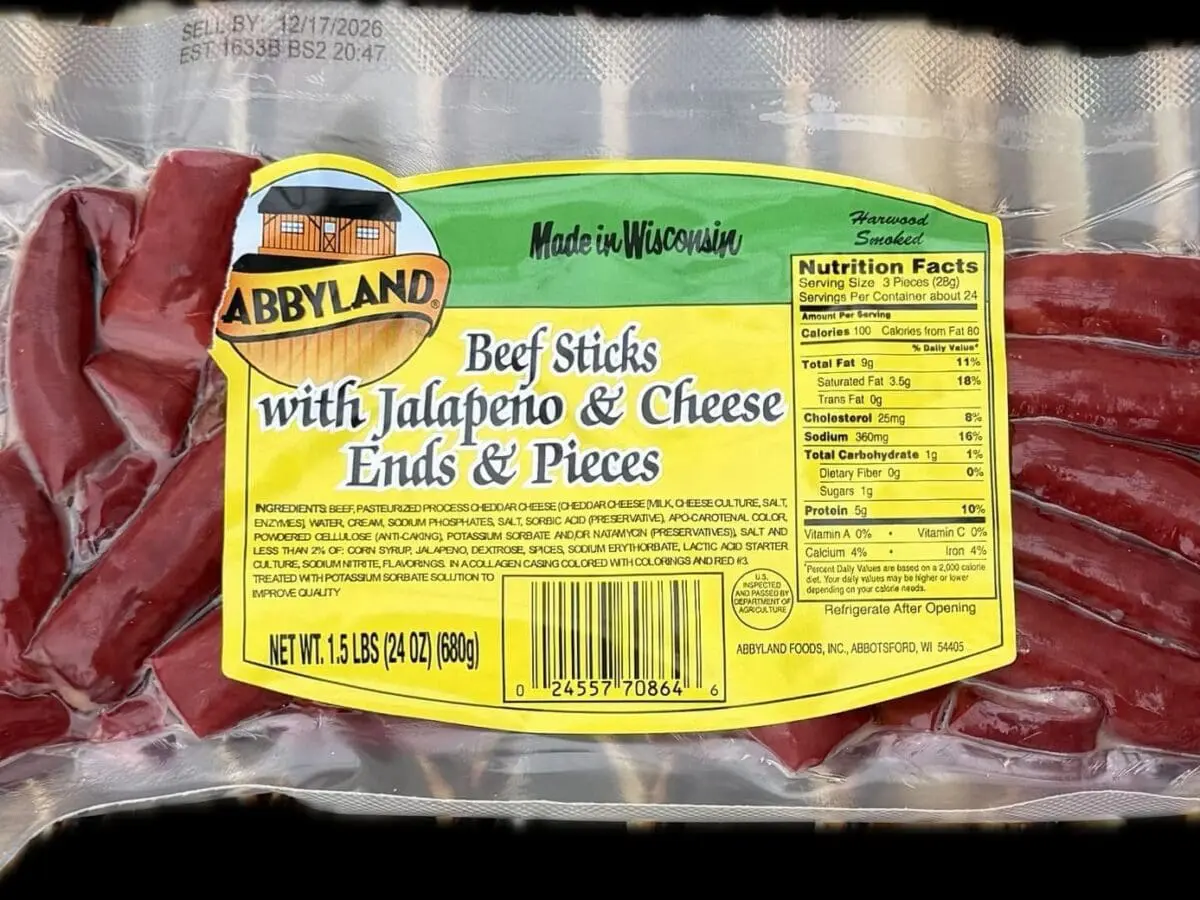 Packaged beef sticks with jalapeno and cheese