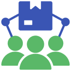 Warehouse and people collaboration icon.