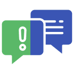 Speech bubbles with exclamation mark icon.