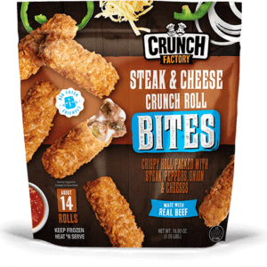 Crunch Factory steak and cheese roll bites package