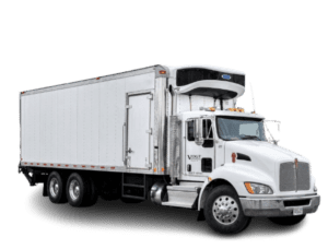 White refrigerated box truck on black background