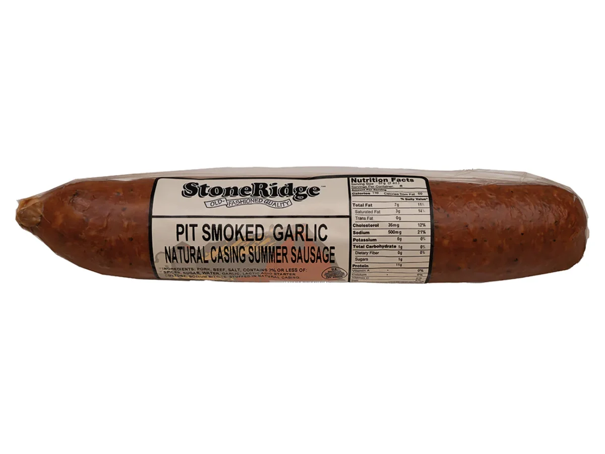 Pit smoked garlic summer sausage package