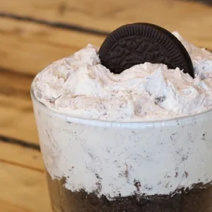 Oreo cookies and cream dessert in glass