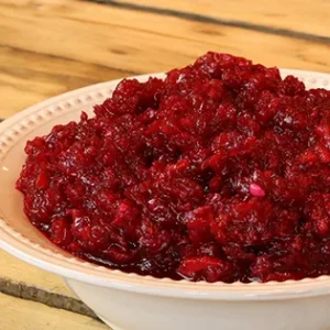 Homemade cranberry relish in white bowl
