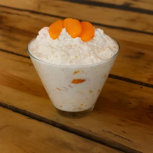 Cottage cheese with mandarin oranges in glass