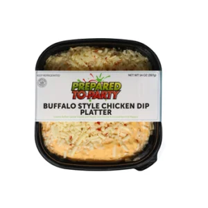 Packaged buffalo-style chicken dip platter