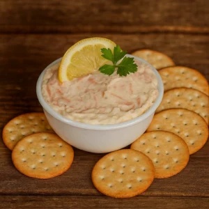 Creamy dip with crackers and lemon
