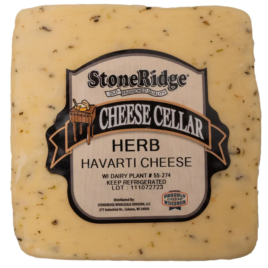 Square block of herb Havarti cheese
